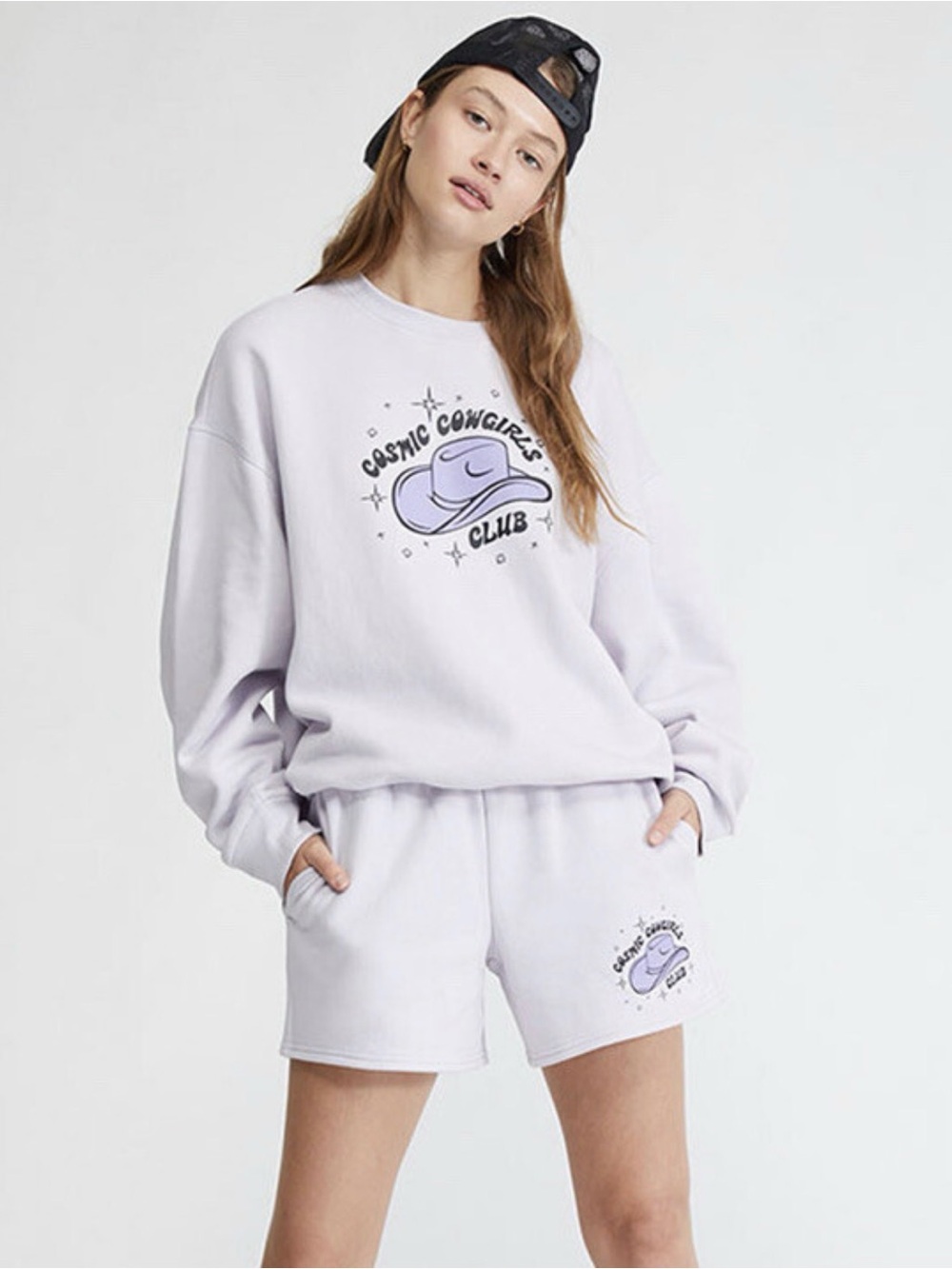 💜 NEW Pacsun Cosmic Cowgirls Club Graphic Sweatshirt - Light Lavender